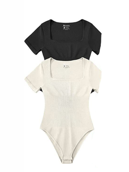 women's sexy square collar short sleeves  bodysuit-chiquechics