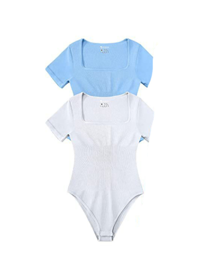women's sexy square collar short sleeves  bodysuit-chiquechics