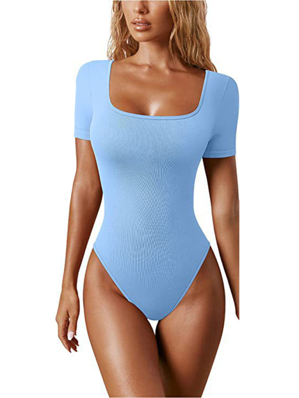 women's sexy square collar short sleeves  bodysuit-chiquechics