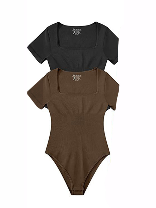 women's sexy square collar short sleeves  bodysuit-chiquechics