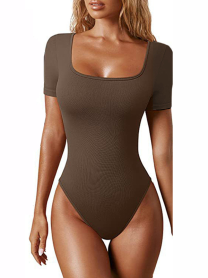 women's sexy square collar short sleeves  bodysuit-chiquechics