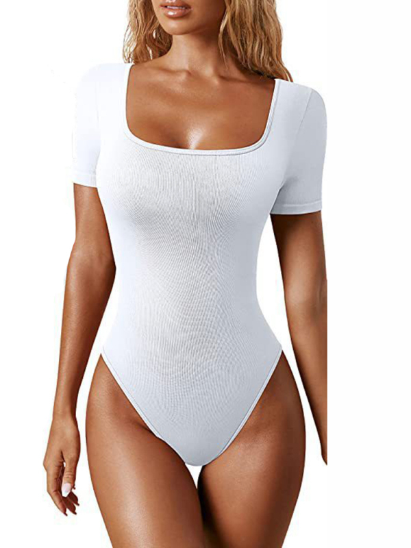 women's sexy square collar short sleeves  bodysuit-chiquechics