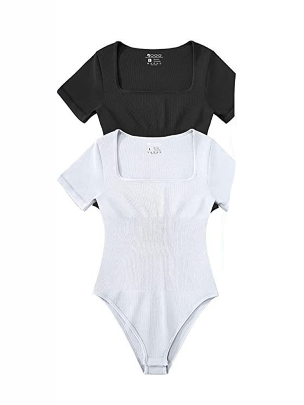 women's sexy square collar short sleeves  bodysuit-chiquechics