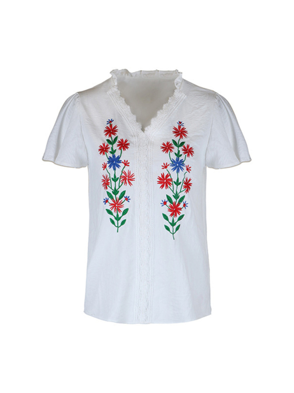 New solid color short sleeve embroidered shirt-chiquechics