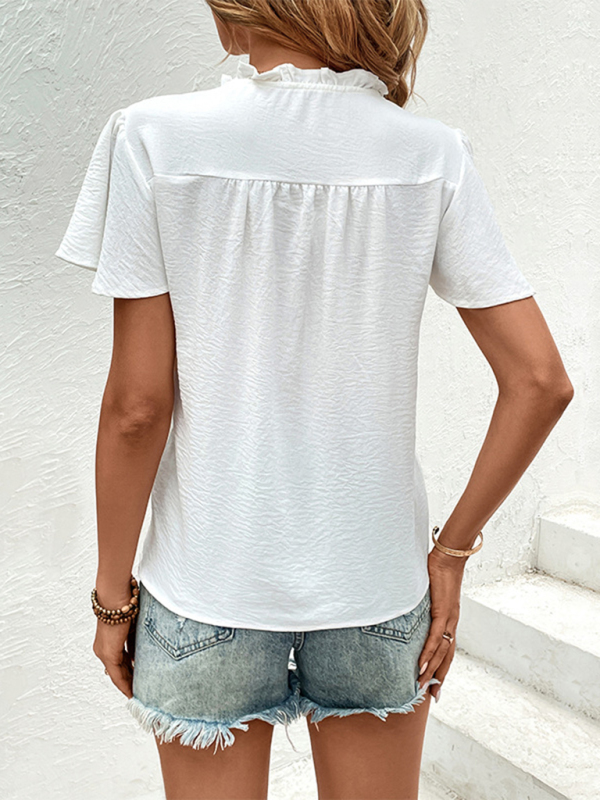 New solid color short sleeve embroidered shirt-chiquechics