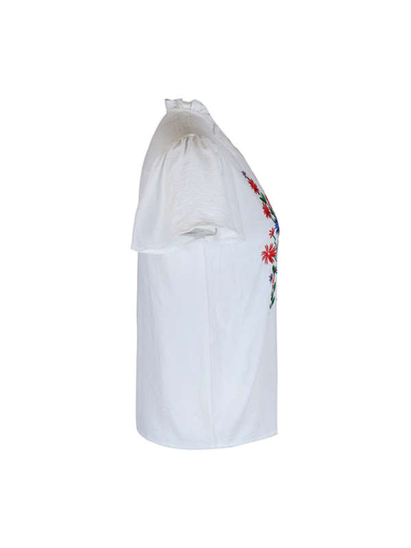 New solid color short sleeve embroidered shirt-chiquechics