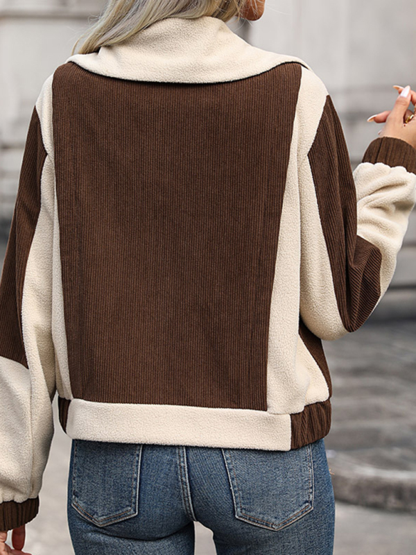 Polar fleece zipper contrast zipper jacket-chiquechics