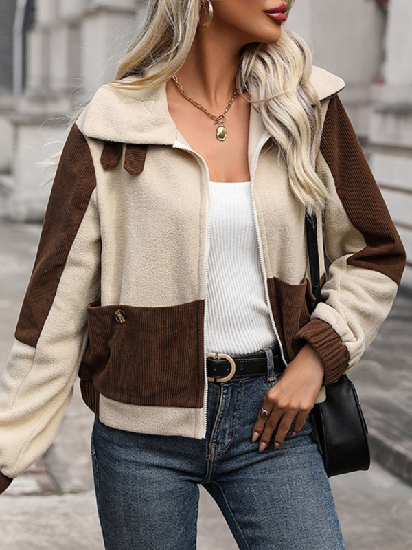 Polar fleece zipper contrast zipper jacket-chiquechics