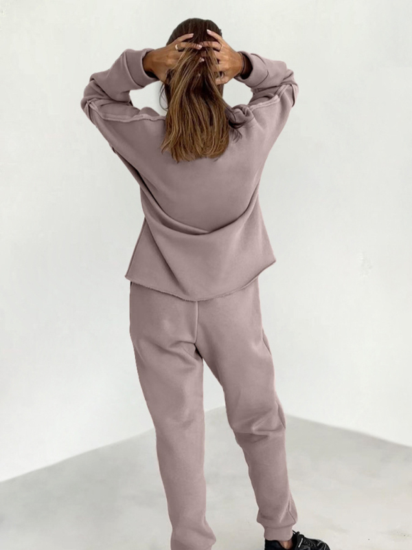 Women's new style simple splicing design knitted sweatshirt leggings trousers two-piece suit-chiquechics