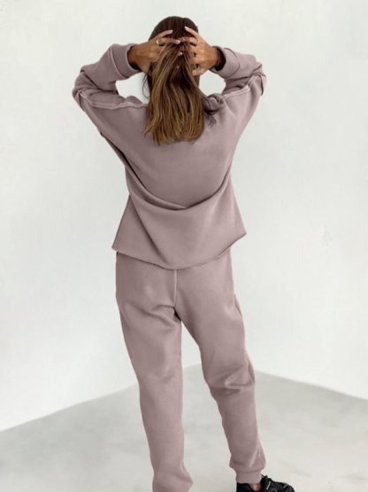 Women's new style simple splicing design knitted sweatshirt leggings trousers two-piece suit-chiquechics