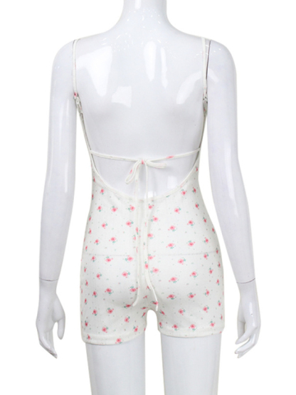 Floral print backless strap fashion suspender bodysuit-chiquechics