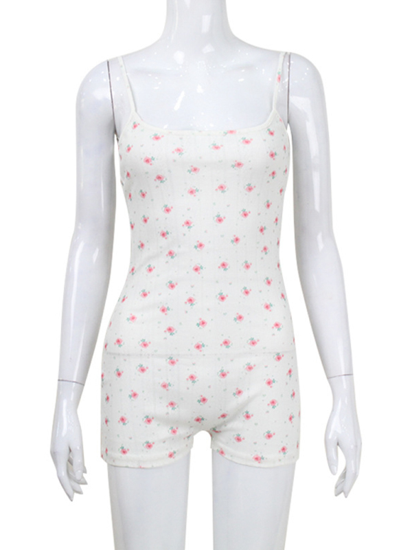 Floral print backless strap fashion suspender bodysuit-chiquechics