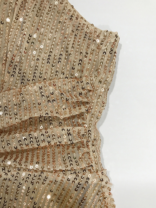Sexy sequined shiny pleated cross strap dress-chiquechics
