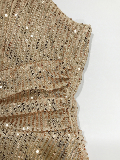 Sexy sequined shiny pleated cross strap dress-chiquechics