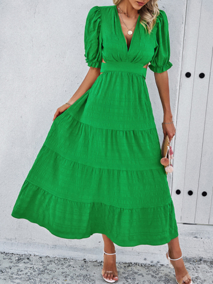 Feminine V-neck backless waist dress-chiquechics