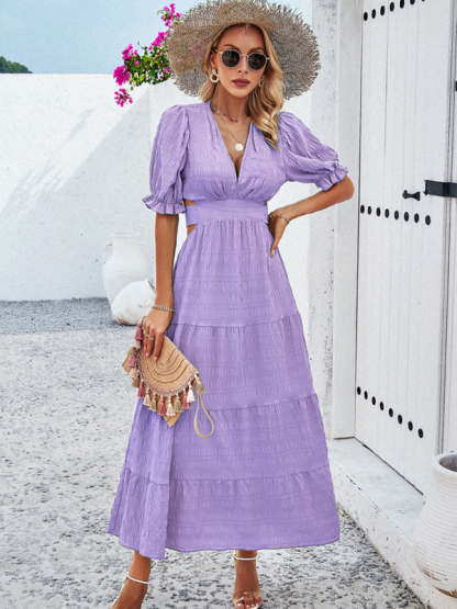 Feminine V-neck backless waist dress-chiquechics