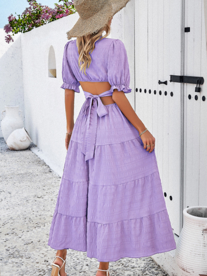 Feminine V-neck backless waist dress-chiquechics