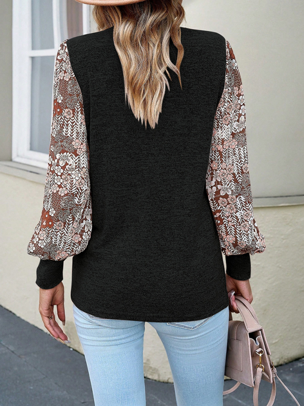 Women's elegant commuter round collared patchwork long-sleeved top-chiquechics