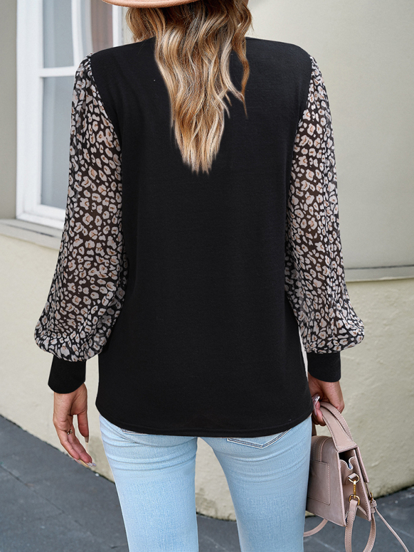 Women's elegant commuter round collared patchwork long-sleeved top-chiquechics