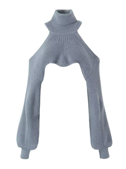 New sexy off-shoulder short sweater hot girl turtleneck pullover sweater-chiquechics