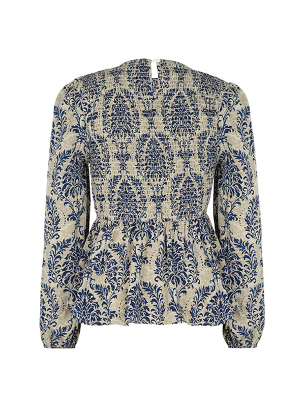 Ladies New Round Neck Elegant Slim Long Sleeve Print