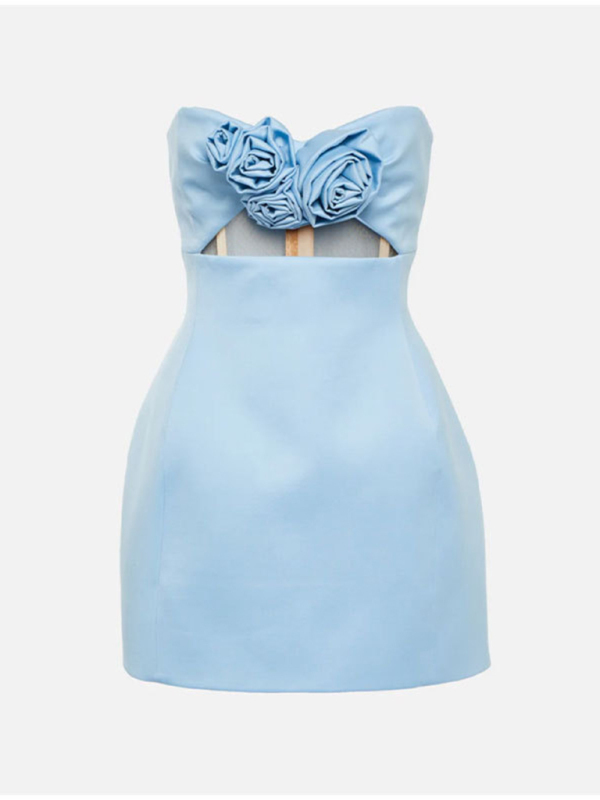 New women's clothing sexy solid color 3D flower decorated tube top mini dress-chiquechics