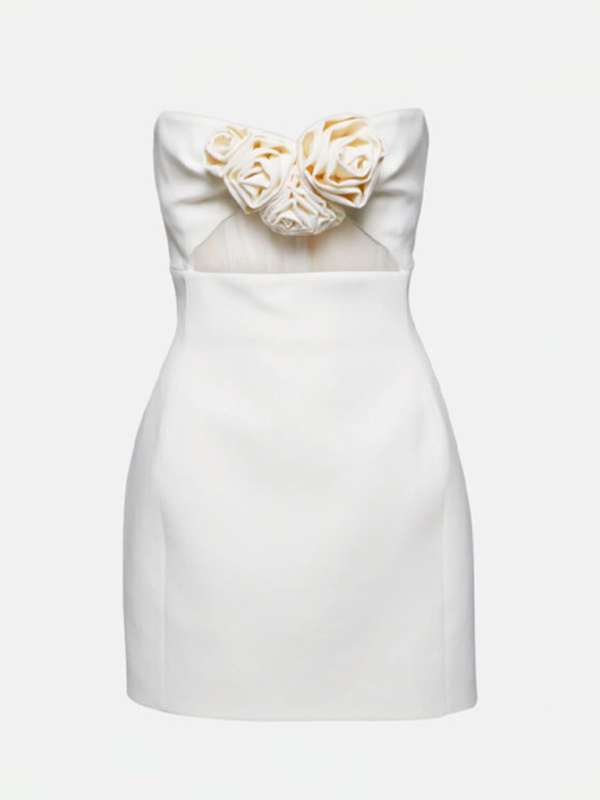 New women's clothing sexy solid color 3D flower decorated tube top mini dress-chiquechics