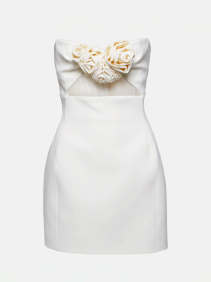 New women's clothing sexy solid color 3D flower decorated tube top mini dress-chiquechics