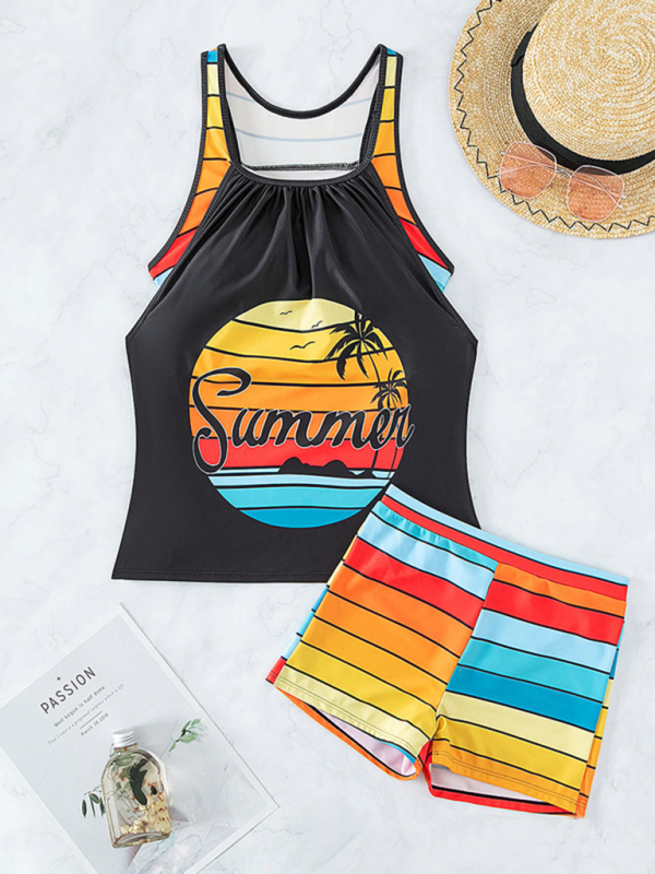 New Fashion Beach Spa Vacation Boxer Vest Sports Contrast Color Swimsuit Suit