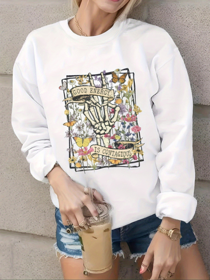 New fashionable loose sports casual long-sleeved printed skull sweatshirt-chiquechics