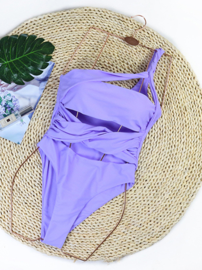New one-piece swimsuit solid color sexy hollow backless one-piece bikini swimsuit-chiquechics