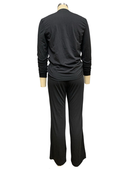 New fashionable long-sleeved T-shirt tops straight-leg trousers two-piece suit-chiquechics