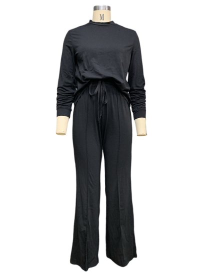 New fashionable long-sleeved T-shirt tops straight-leg trousers two-piece suit-chiquechics