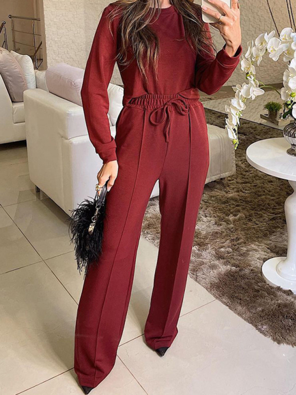 New fashionable long-sleeved T-shirt tops straight-leg trousers two-piece suit-chiquechics