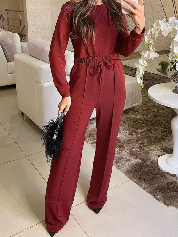 New fashionable long-sleeved T-shirt tops straight-leg trousers two-piece suit-chiquechics