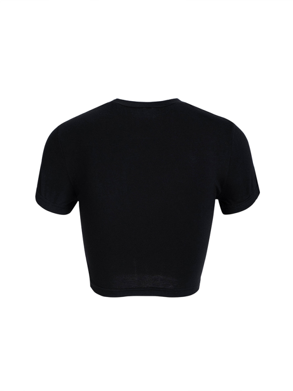 Y2K solid color slim fit cropped short-sleeved top-chiquechics
