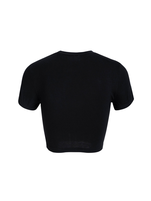 Y2K solid color slim fit cropped short-sleeved top-chiquechics