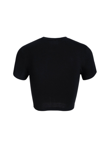 Y2K solid color slim fit cropped short-sleeved top-chiquechics