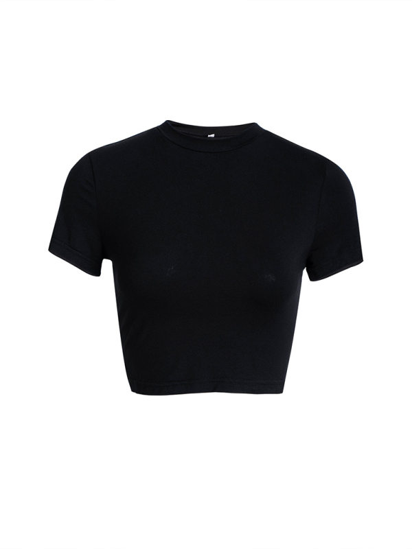 Y2K solid color slim fit cropped short-sleeved top-chiquechics