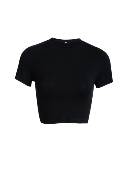 Y2K solid color slim fit cropped short-sleeved top-chiquechics
