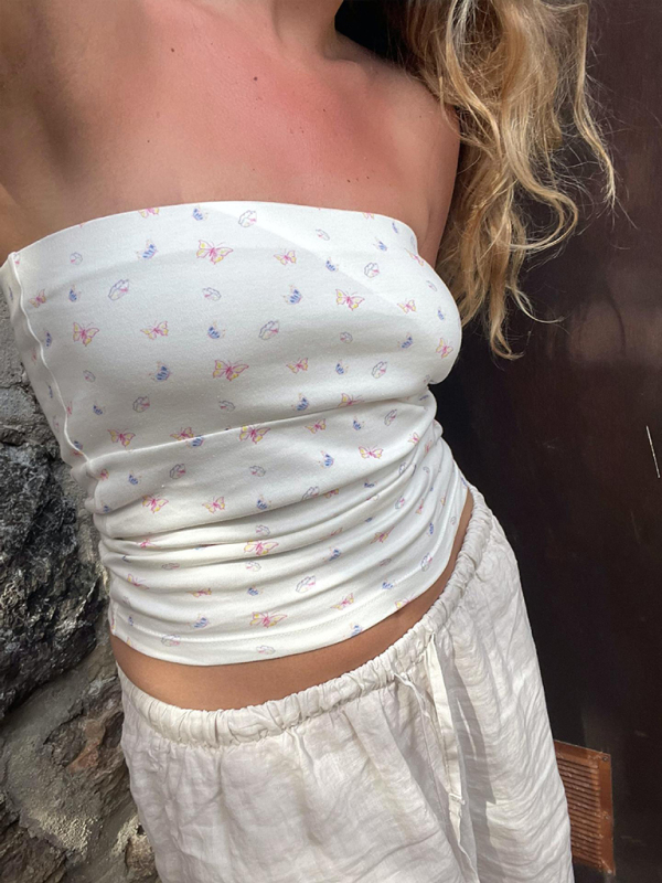 Fashionable and sexy retro tube top short sleeveless floral polka dot bottoming vest-chiquechics