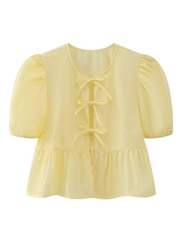 New women's hottie fashion slim fit strappy puff sleeve short sleeve shirt top-chiquechics