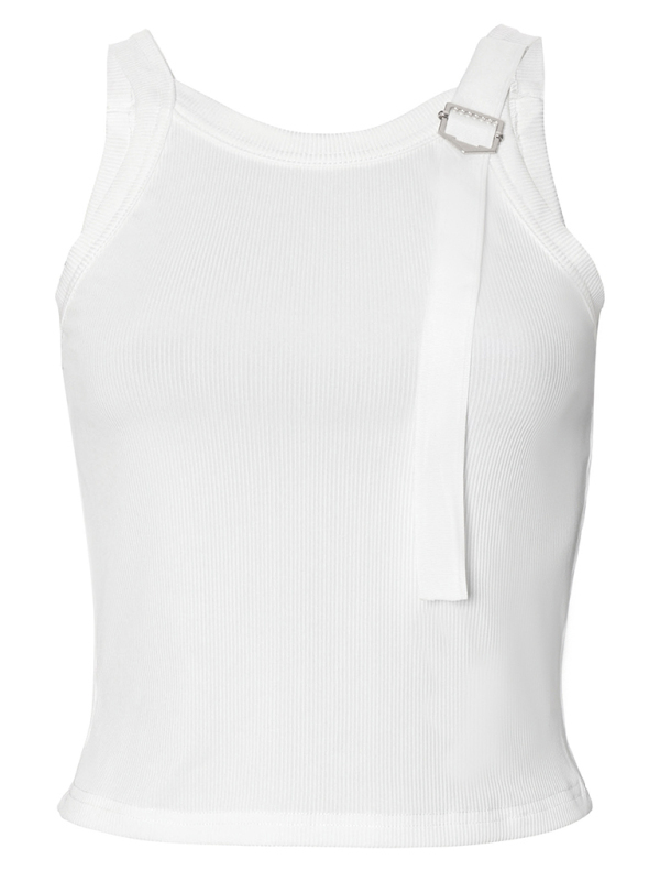 New casual suspender slim fit patchwork navel-baring solid color tank top T-shirt-chiquechics