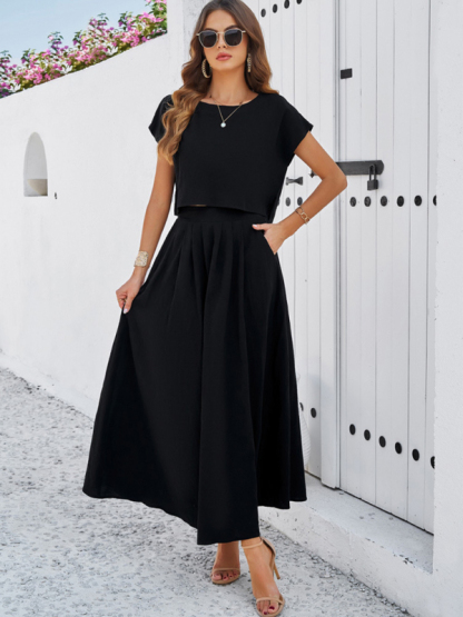 New spring and summer casual sleeveless top and long skirt suit-chiquechics
