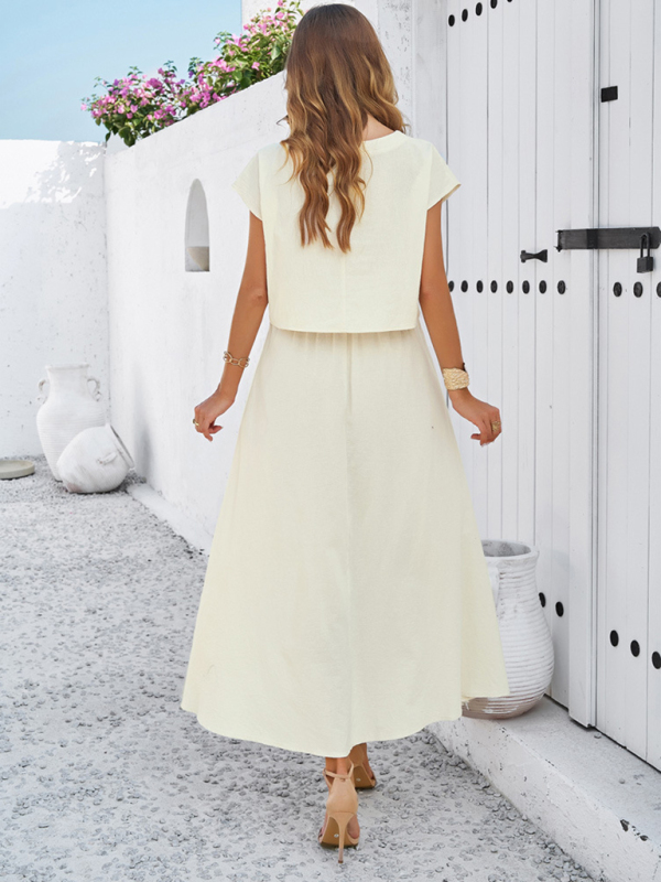 New spring and summer casual sleeveless top and long skirt suit-chiquechics