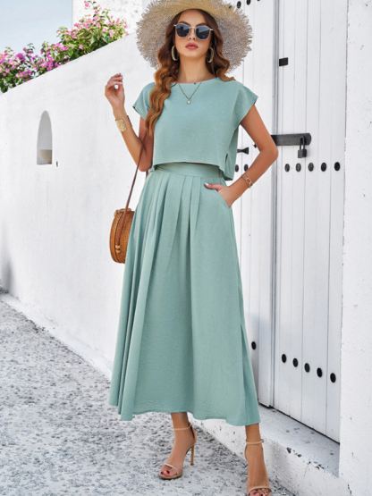 New spring and summer casual sleeveless top and long skirt suit-chiquechics