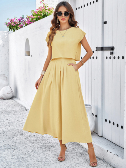 New spring and summer casual sleeveless top and long skirt suit-chiquechics