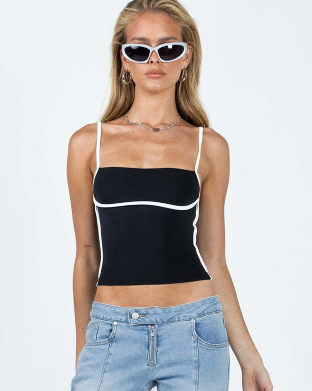 New sexy slim fit waist exposed contrast color camisole-chiquechics