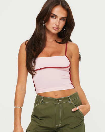 New sexy slim fit waist exposed contrast color camisole-chiquechics