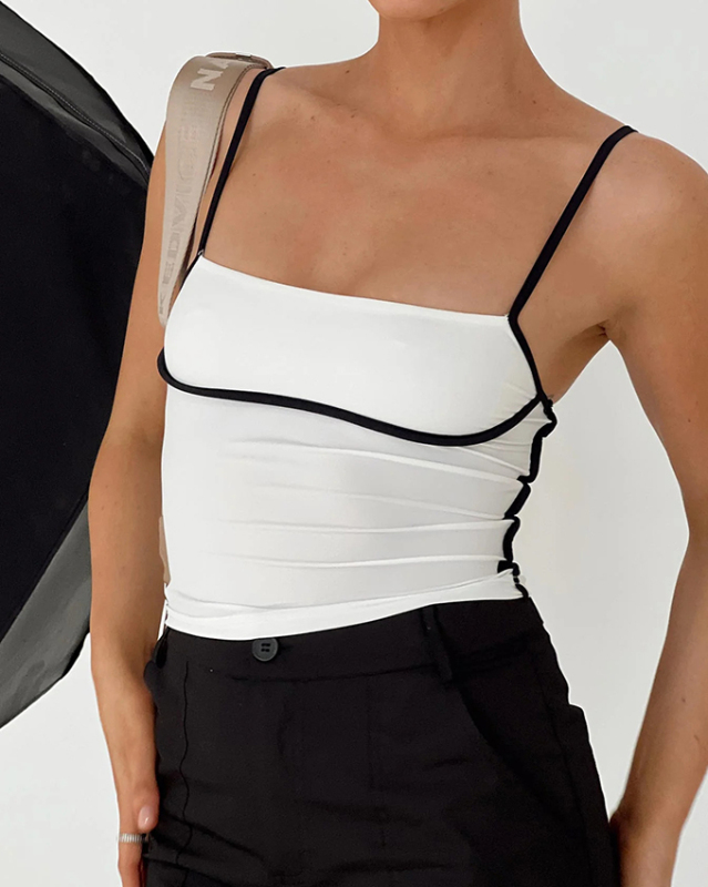 New sexy slim fit waist exposed contrast color camisole-chiquechics